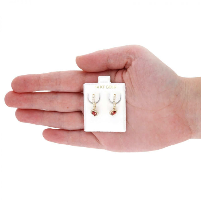 14k Yellow Gold White Gold Heart Birthstone Diamond Halo Earrings 1"
