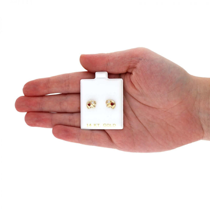 14k Yellow Gold Heart Birthstone Elephant Screw Back Stud Earrings