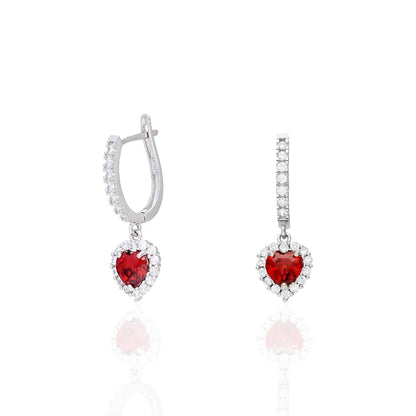 14k Yellow Gold White Gold Heart Birthstone Diamond Halo  Earrings 1"