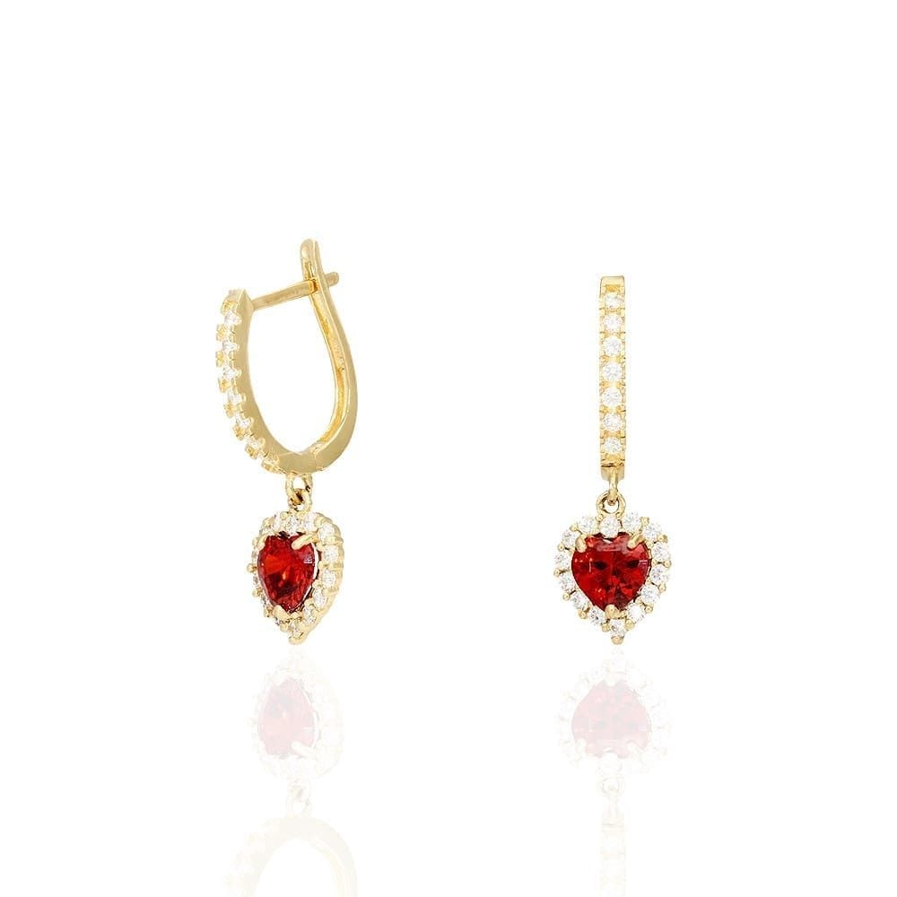 14k Yellow Gold White Gold Heart Birthstone Diamond Halo  Earrings 1"