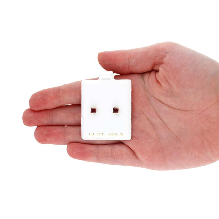 14k Yellow Gold 4mm Princess Birthstone Square Stud Push Back Earrings