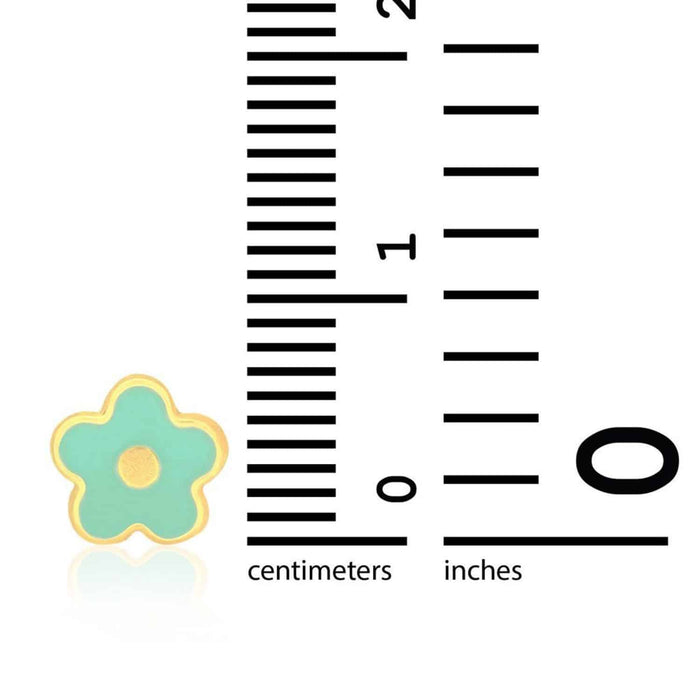 Kids 14K Gold Pink Blue Green Red White Purple Yellow Enamel Flower Earrings 7mm