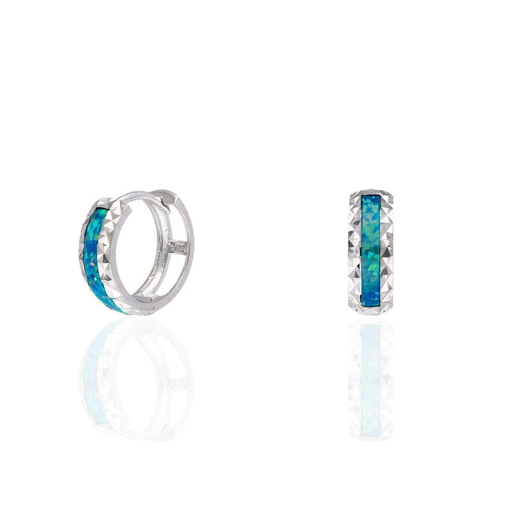 925 Sterling Silver Diamond Cut Fire Opal Huggie Hoop Earrings 0.55"