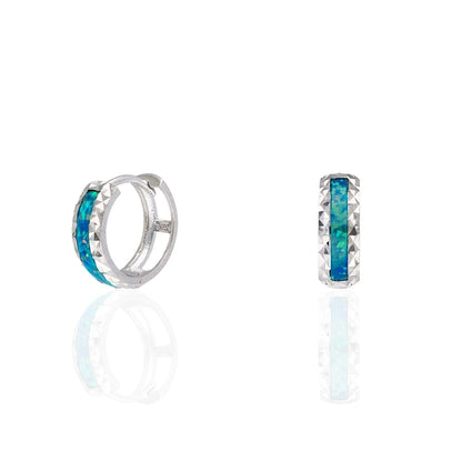 925 Sterling Silver Diamond Cut Fire Opal Huggie Hoop Earrings 0.55"