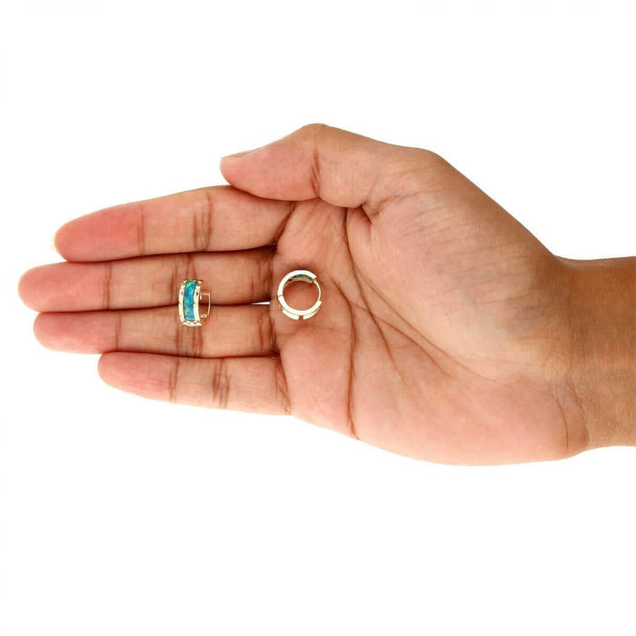 14k Yellow Gold Diamond-Cut Fire Opal Huggie Hoop Earrings 0.5"