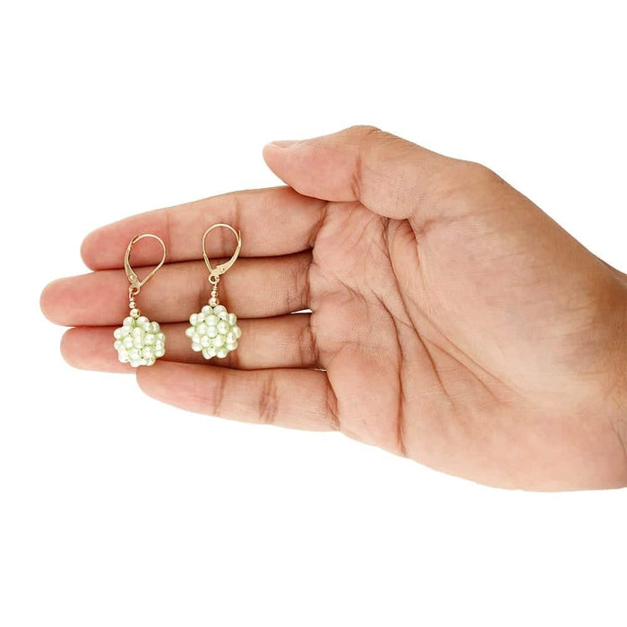 14k Yellow Gold Freshwater Pearl Cluster Leverback Earrings 1.4"