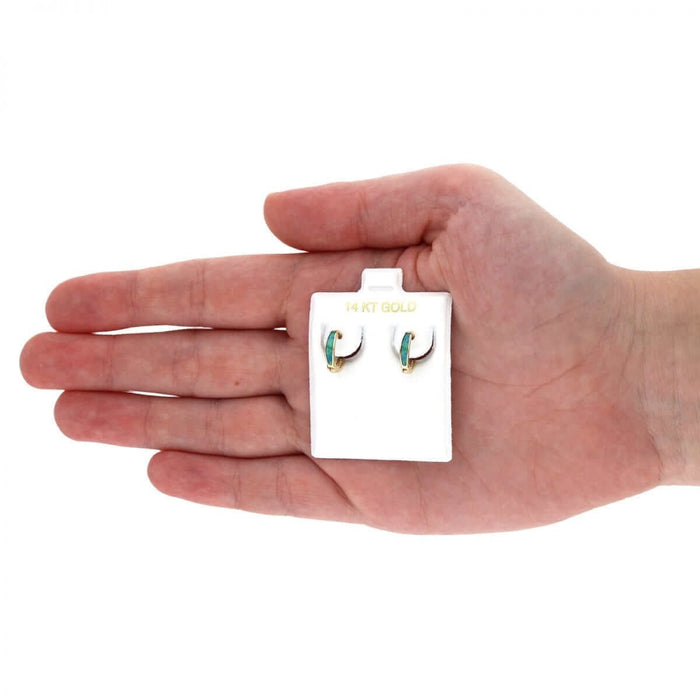 14k Yellow Gold Multicolor Fire Opal Huggie Hoop Earrings 0.4"