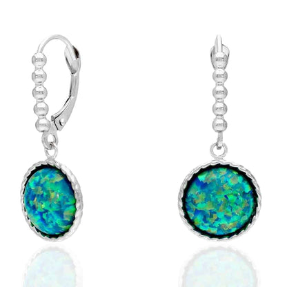 14K Real Gold Yellow, White Twisted Bezel Fire Opal Leverback Earrings 11.5mm