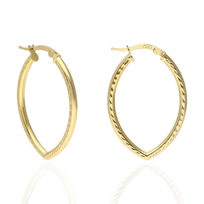 Yellow White Gold Over Silver Diamond-Cut Oval Shape Hoop Earrings