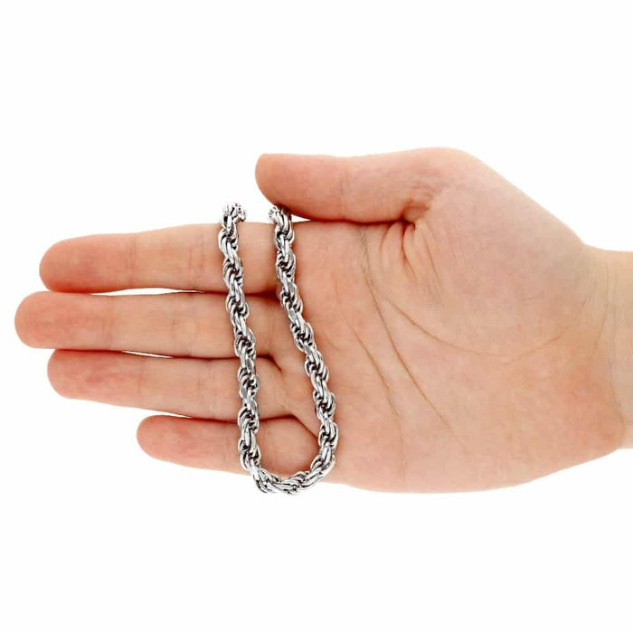 Sterling Silver 6mm Diamond-Cut Rope Chain (Solid Links) 24"-28"