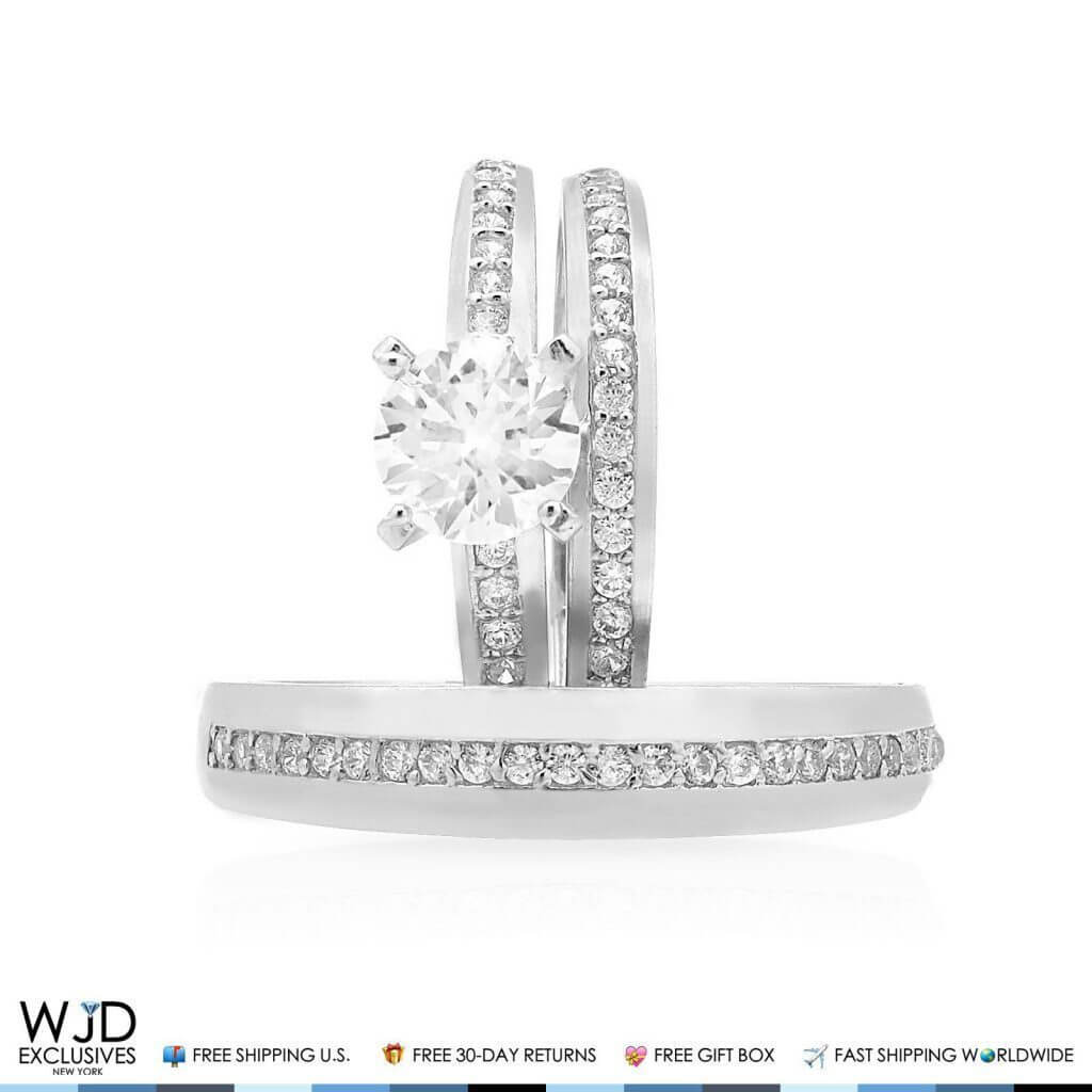 2Ct CZ 14K White Gold Size His And Her’s 2 Piece Bridal Ring Set