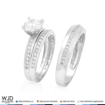 2Ct CZ 14K White Gold Size His And Her’s 2 Piece Bridal Ring Set
