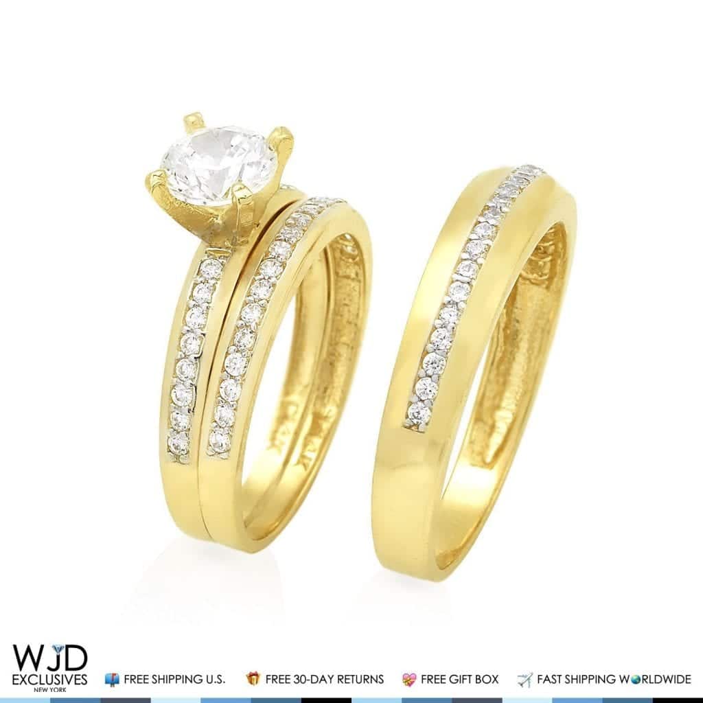 His and Her’s 2 Piece Bridal Ring Set 2Ct Created Diamond 14K Gold Yellow