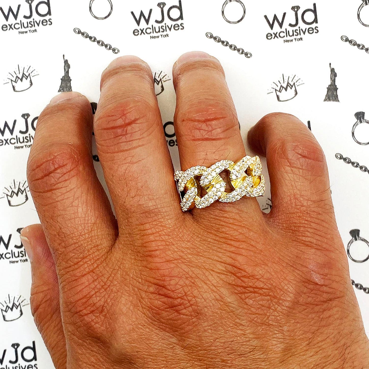 14K Gold Yellow CZ 12mm Solid Miami Mens Ring