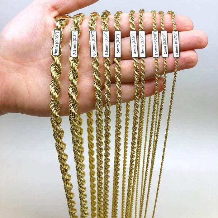 Real 10K Gold 1.8mm-9mm Rope Chain (Hollow) 16"-30"