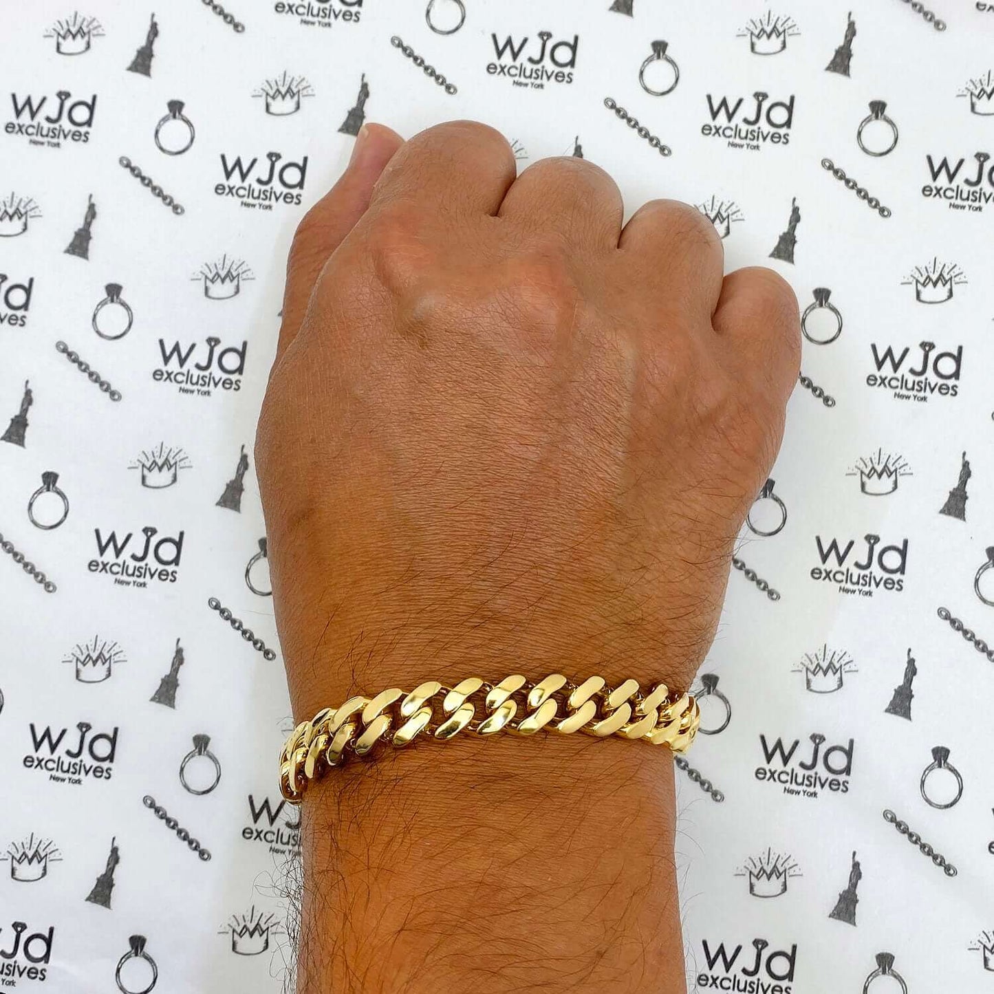 10K Gold 10mm Miami Cuban Bracelet (Hollow) with Fancy Box Clasp 8"