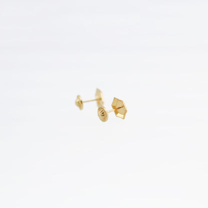 Solid 14K Yellow Gold Diamond Cut 5mm Hexagon Screw Back Stud Earrings