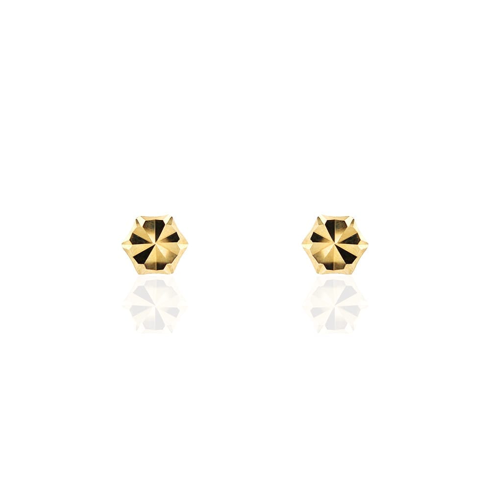 14K Yellow Gold Diamond Cut Round Circle Button Ball Screwback Stud Earrings 7mm