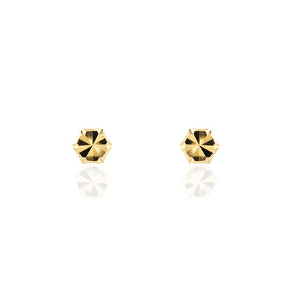 14K Yellow Gold Diamond Cut Round Circle Button Ball Screwback Stud Earrings 7mm