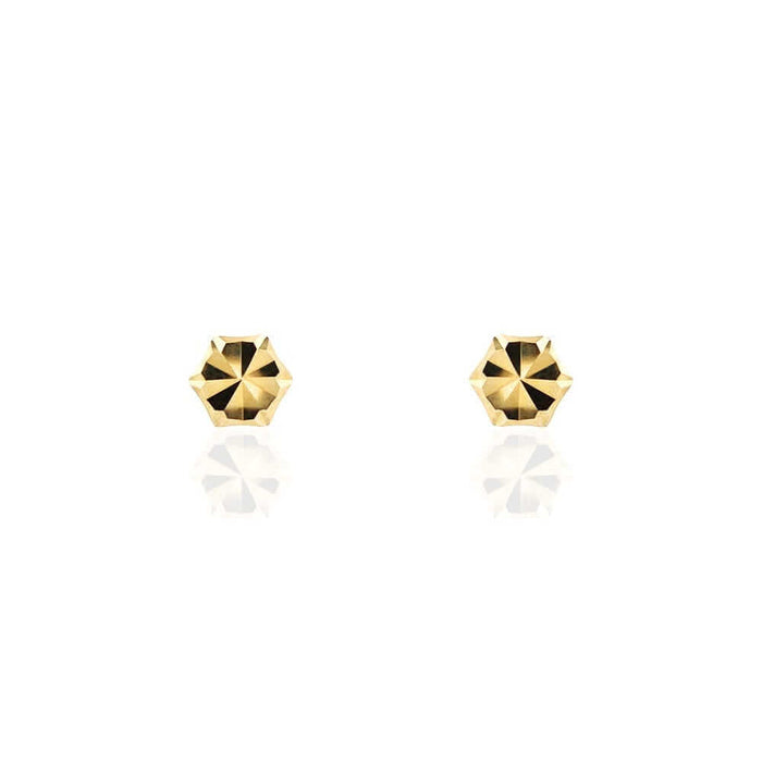 14K Yellow Gold Diamond-Cut Round Circle Button Ball Screw Back Stud Earrings 7mm
