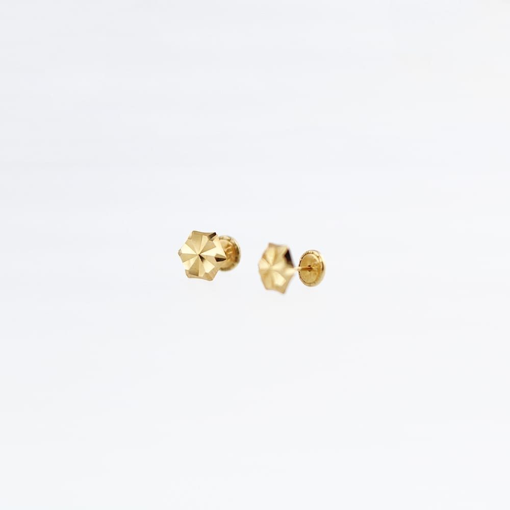 Solid 14K Yellow Gold Diamond Cut 5mm Hexagon Screw Back Stud Earrings