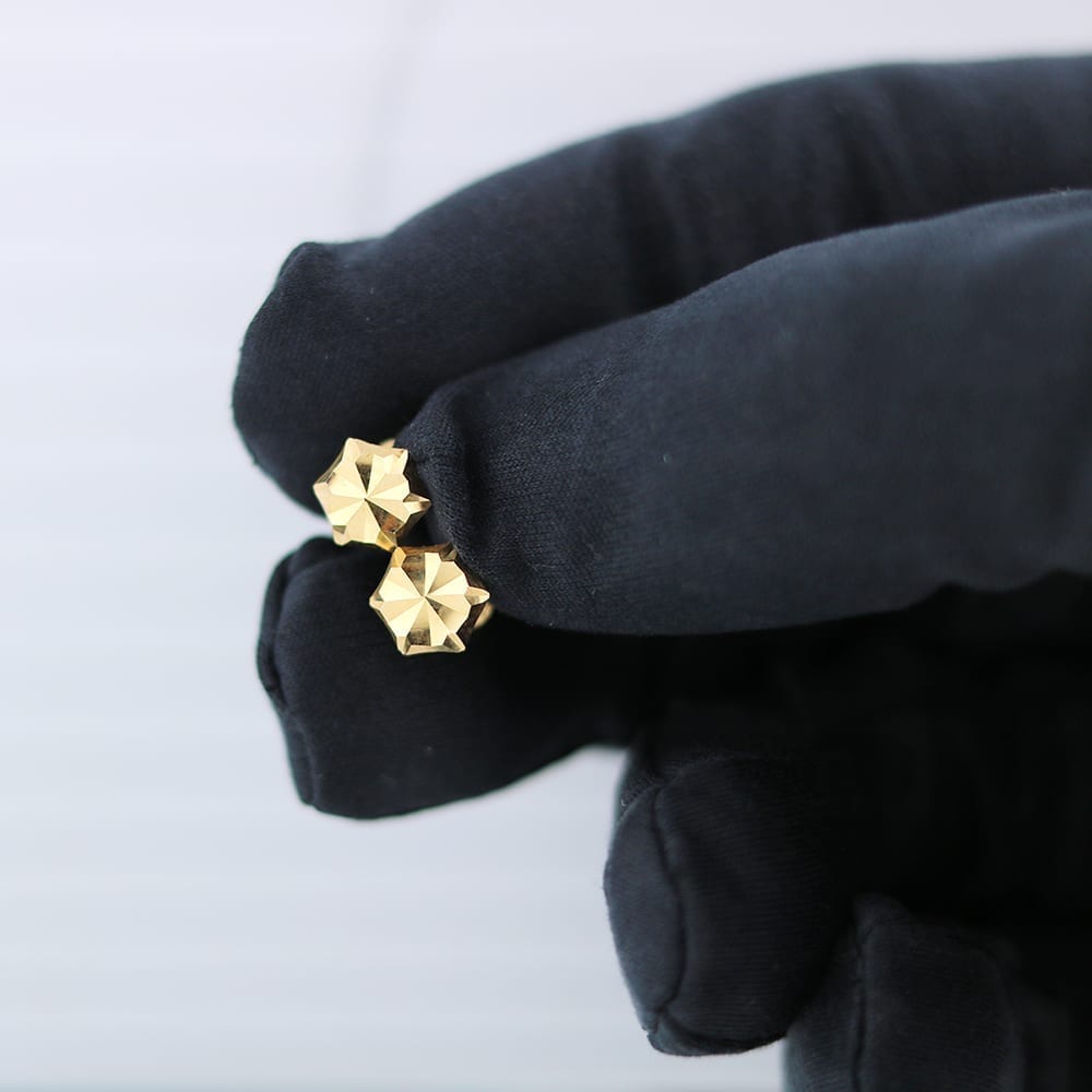 Solid 14K Yellow Gold Diamond Cut 5mm Hexagon Screw Back Stud Earrings