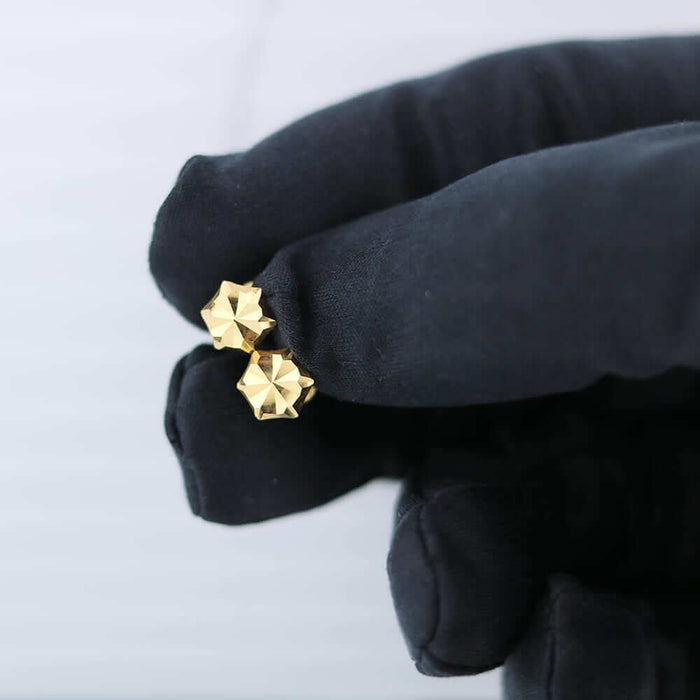 Solid 14K Yellow Gold Diamond Cut 5mm Hexagon Screw Back Stud Earrings