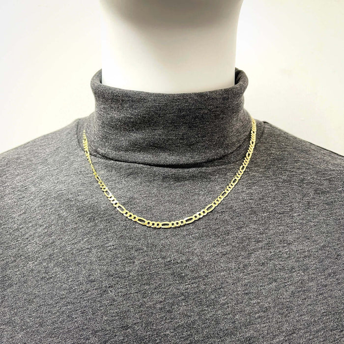14K Yellow Gold Over Silver 4.5mm Figaro Chain (Solid Links) 16"-24"