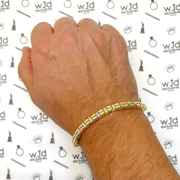 10K Gold Two-Tone Yellow White 5mm Square Bicycle Rolo Bracelet (Hollow) 8.5"