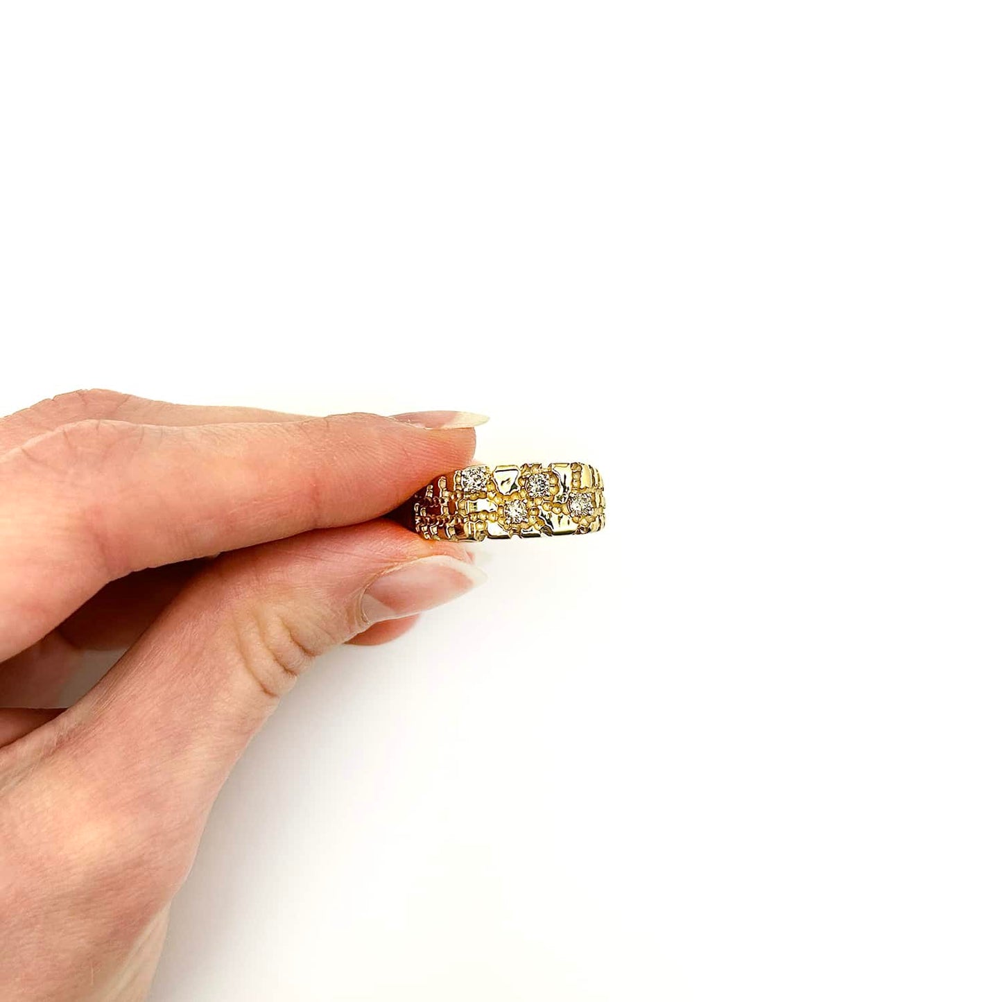 0.30CTW Real Diamond 10K Real Gold  12.5mm Nugget Signet Ring