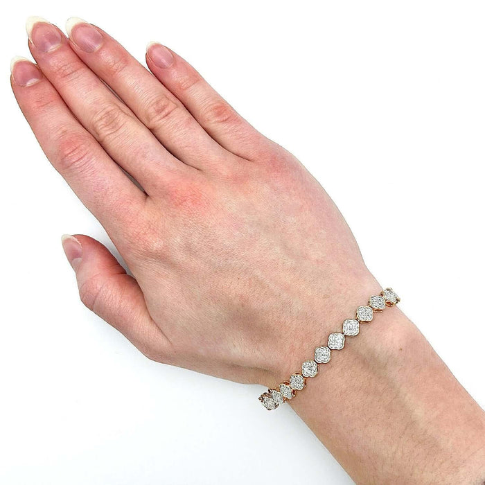 1.85CTW Natural Diamond 7mm 10K Yellow White Gold Clover Bracelet (Solid Links) 7" - WJD Exclusives