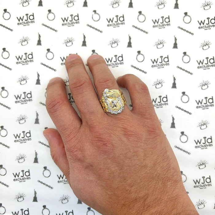 Solid 10K Gold Yellow CZ Jesus Head Religious Signet Ring