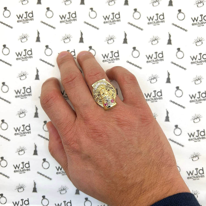 10K Gold Yellow CZ Ruby Pharaoh Nefertiti Head Ring
