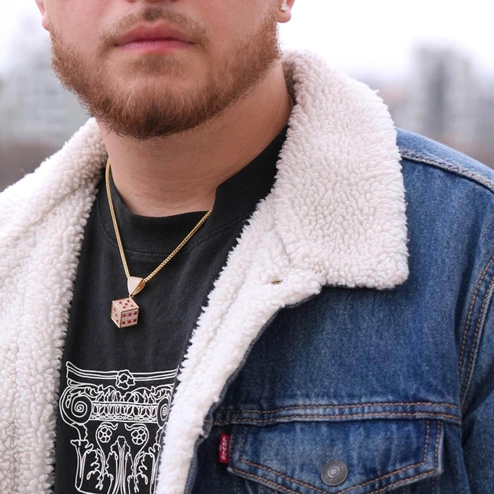 14K Yellow Gold CZ Red Blue Green Mini Dice Pendant 1.5"