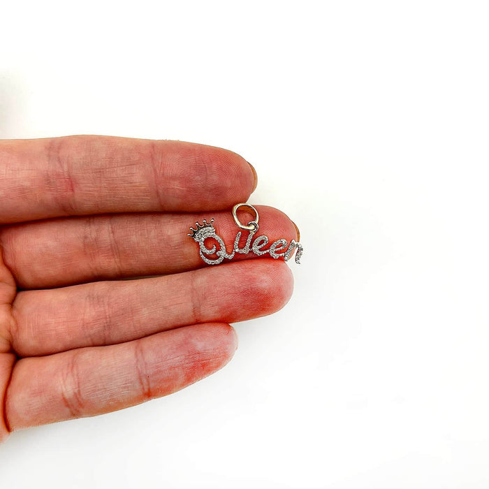 0.16CTW Natural Diamond 10K Gold Yellow Rose Crown "Queen" Pendant 0.55" - WJD Exclusives