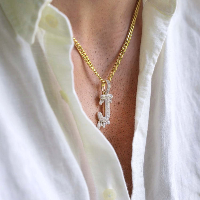 0.65CTW Natural Diamond 10K Gold Dripping Initial Letter Pendant 1.6"