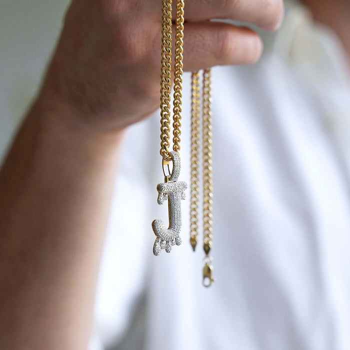 0.65CTW Natural Diamond 10K Gold Dripping Initial Letter Pendant 1.6"