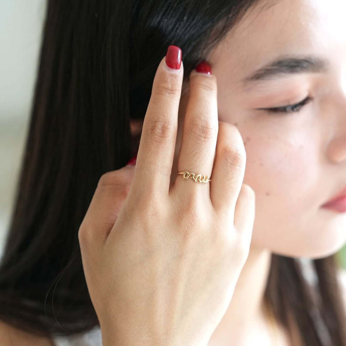14K Gold Wavy Mrs Stackable Ring - WJD Exclusives