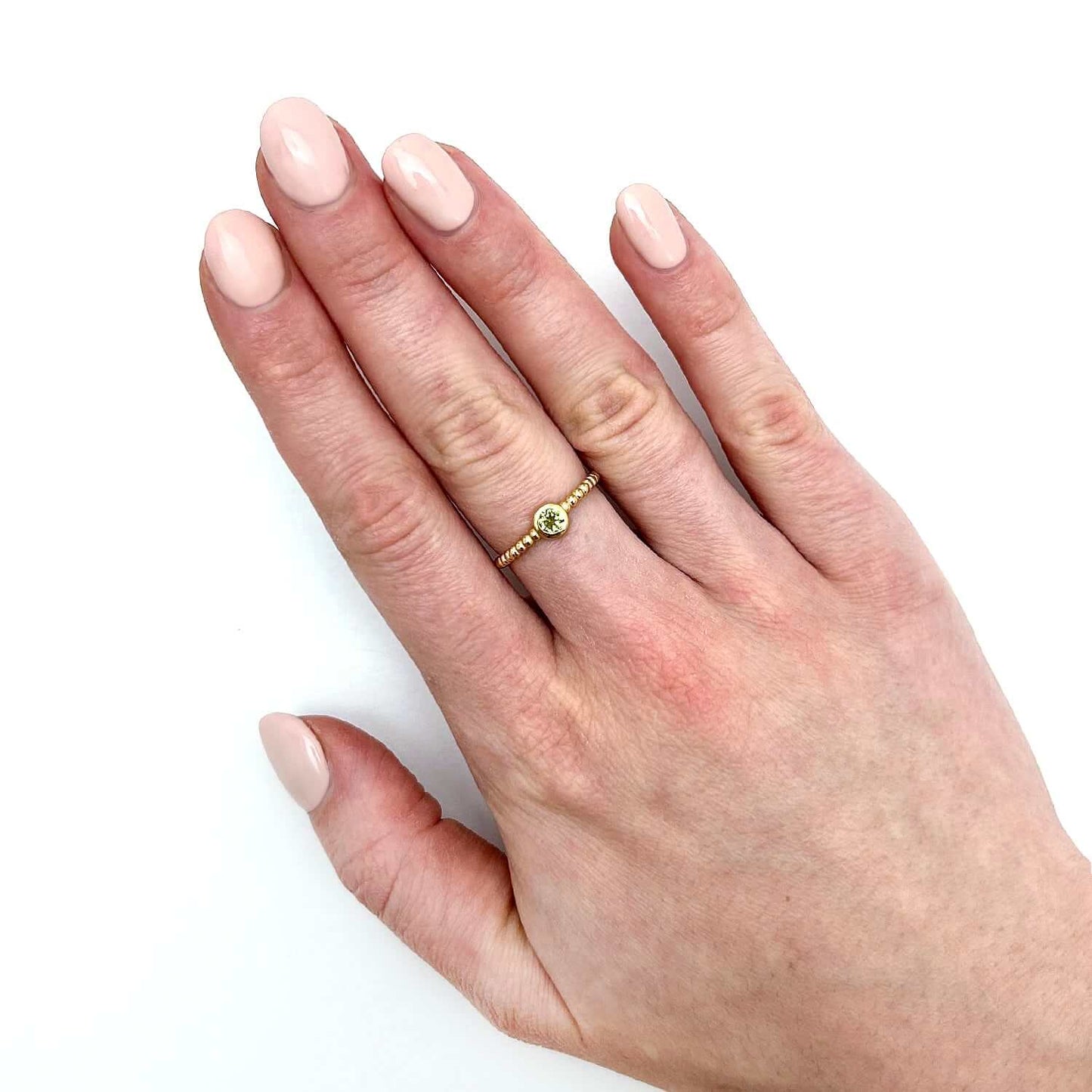 14K Gold 0.25CT Peridot Popcorn Band Ring