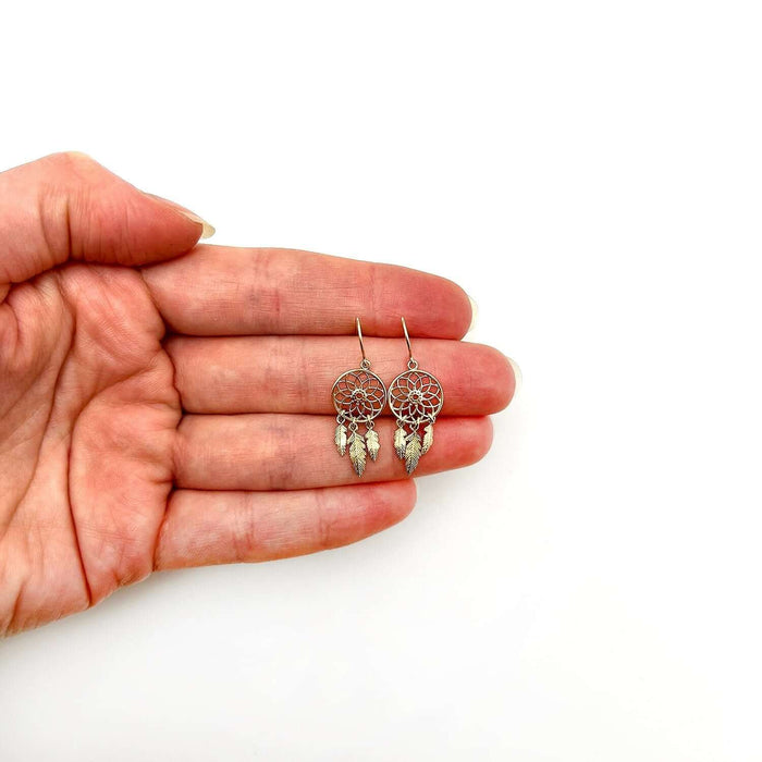 14K Gold Chandelier Feathers Dreamcatcher Tassel Drop Down Earrings 32mm - WJD Exclusives