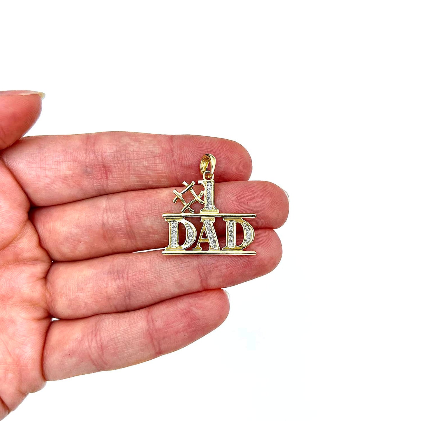 0.10CTW Real Diamond 10K Yellow Gold #1 DAD Pendant 1"