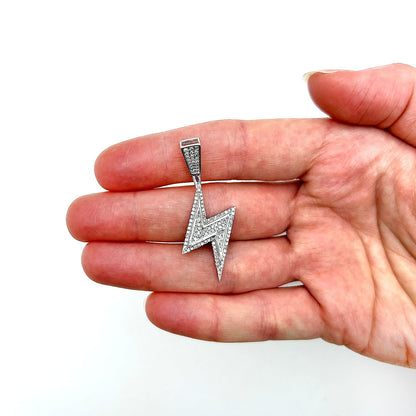 0.50CTW Real Diamond Sterling Silver Lightning Bolt Pendant 1.7"