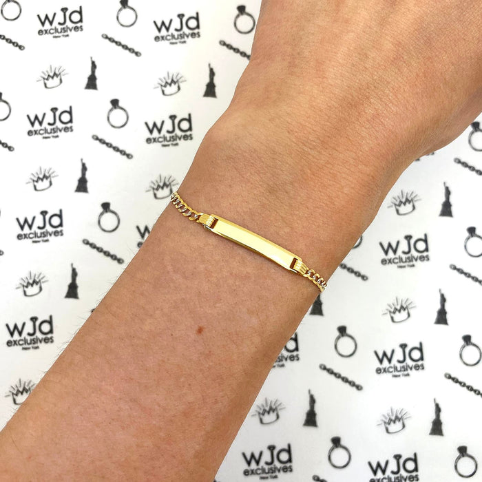 14K Yellow Gold 3.5mm Diamond-Cut Cuban Curb ID Bracelet (Hollow) 6"