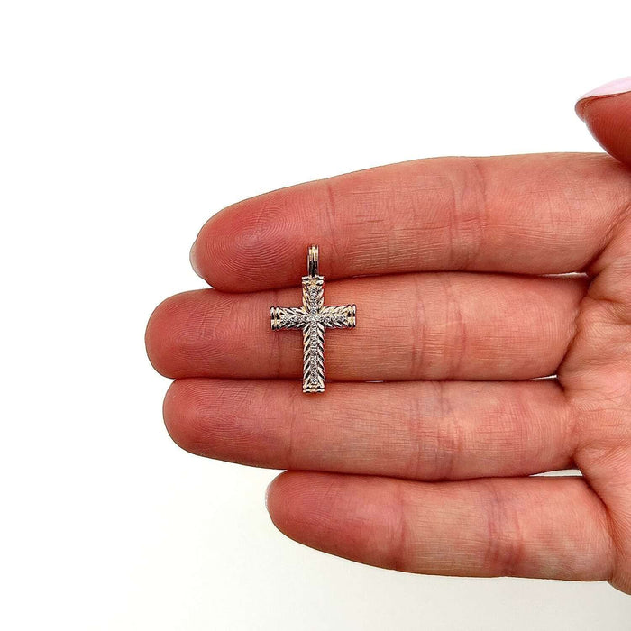 0.10CTW Natural Diamond 10K Gold Yellow White Rose Cross Pendant 1" - WJD Exclusives