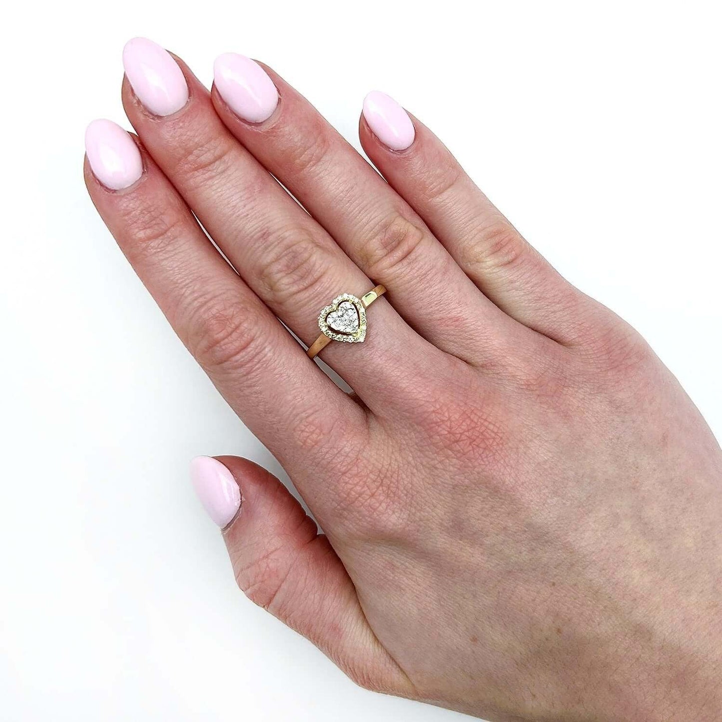 0.20CTW Real Diamond 10K Yellow Gold Heart Halo Cocktail Ring