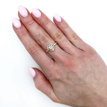 0.20CTW Real Diamond 10K Yellow Gold Heart Halo Cocktail Ring