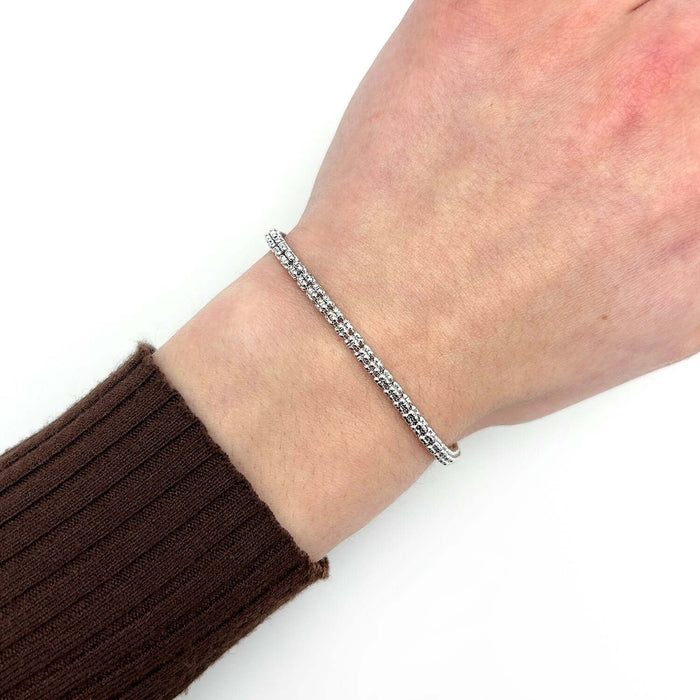 14K White Gold 3mm Diamond - Cut Fancy Iced Mesh Bracelet (Solid Links) 8" - WJD Exclusives