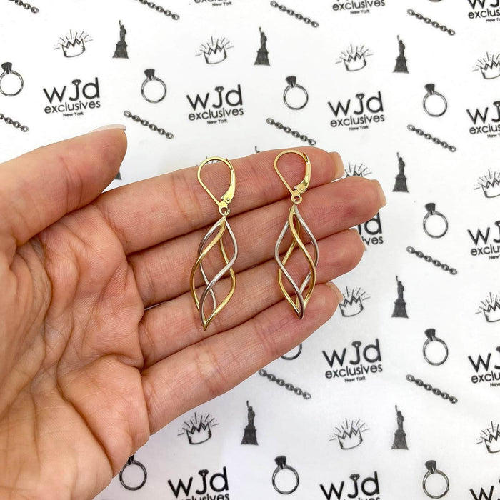 14K Two-Tone Gold Twisted Swirl Leverback Earrings 45mm