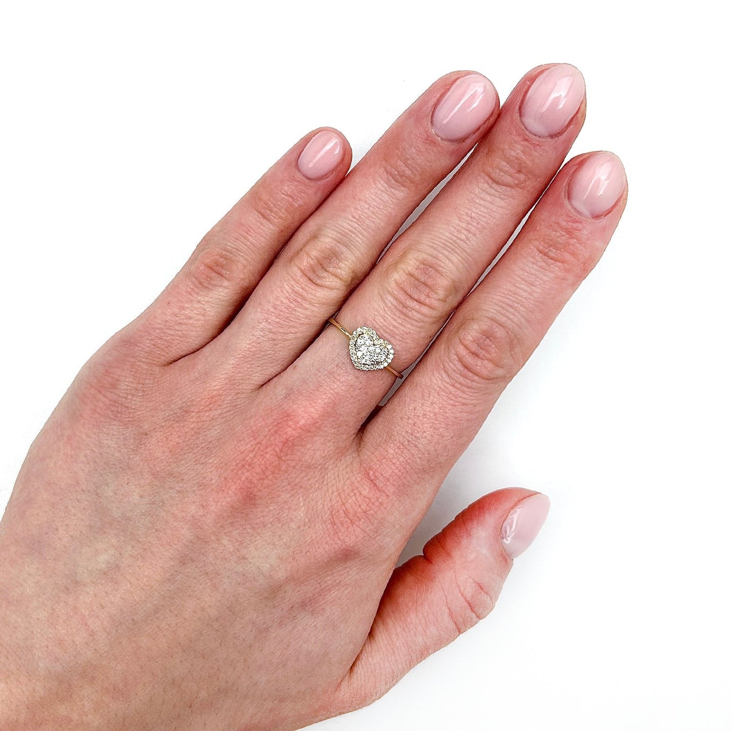 0.25CTW Real Diamond 10K Yellow Gold Cluster Heart Ring