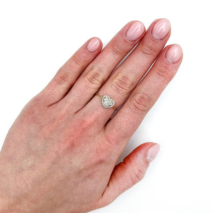 0.25CTW Real Diamond 10K Yellow Gold Cluster Heart Ring
